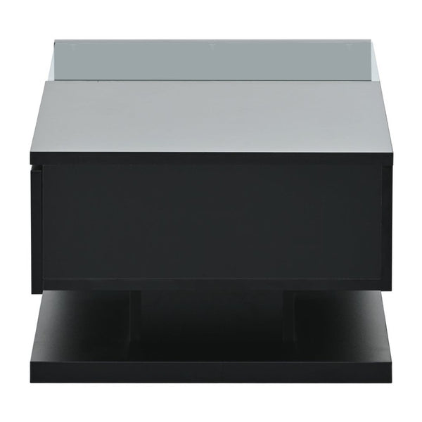 English Elm Modern Two-tier Glass Top Coffee Table with Uv Gloss Finish for Living Room Black WF303936AAB
