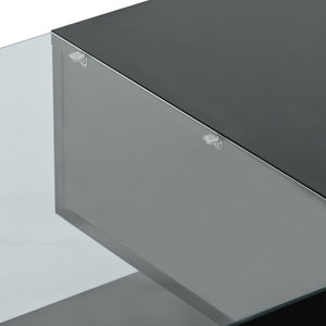 English Elm Modern Two-tier Glass Top Coffee Table with Uv Gloss Finish for Living Room Black WF303936AAB