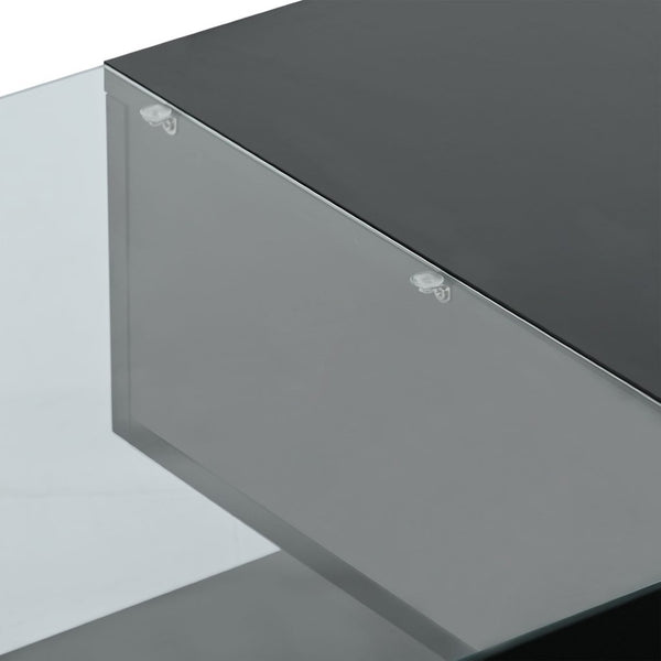 English Elm Modern Two-tier Glass Top Coffee Table with Uv Gloss Finish for Living Room Black WF303936AAB