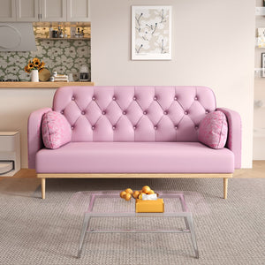 English Elm Loveseat Modern Tulip-Pattern Upholstered Two-Seater in Light Pink PU with S-Spring Comfort & Pillows W1767106514