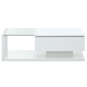 English Elm Modern Two-tier Glass Top Coffee Table with Uv Gloss Finish for Living Room White WF303936AAK