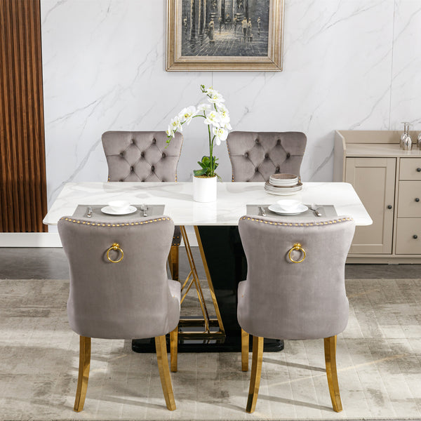 English Elm Nikki Velvet Tufted Dining Chair Set of 2 — Solid Wood Frame, Gold Stainless Legs, Nailhead Trim, Gray Chic W114390550