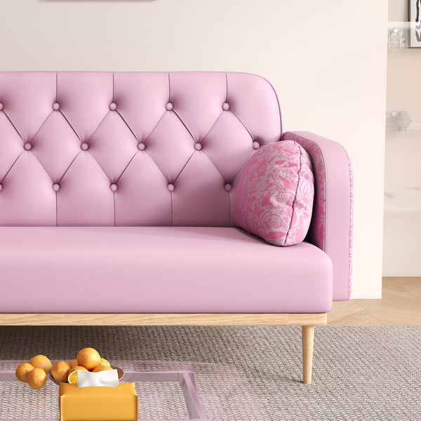 English Elm Loveseat Modern Tulip-Pattern Upholstered Two-Seater in Light Pink PU with S-Spring Comfort & Pillows W1767106514