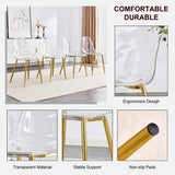 English Elm Modern Simple Transparent Dining Chair Plastic Chair Armless Crystal Chair Nordic Creative Makeup Stool Negotiation Chair Set Of 4 and Plating Metal Leg Of Goldenw115191501 ,Tw-1200