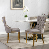 English Elm Nikki Collection Modern, High-End Tufted Solid Wood Contemporary Velvet Upholstered Dining Chair With Golden Stainless Steel Plating Legs,Nailhead Trim,Set Of 2,Gray and Gold, Sw1601Gy