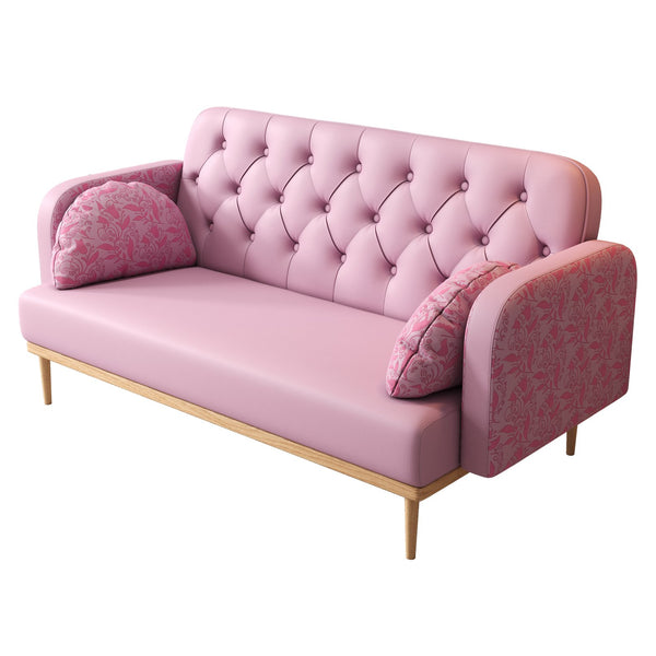 English Elm Loveseat Modern Tulip-Pattern Upholstered Two-Seater in Light Pink PU with S-Spring Comfort & Pillows W1767106514