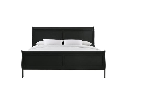 English Elm Louis Philip Low-Profile King Sleigh Bed with Elegant Panel Headboard and Sturdy Solid Wood Frame Black 54.4 L x 27.8 W x 5.5 H B011S00840