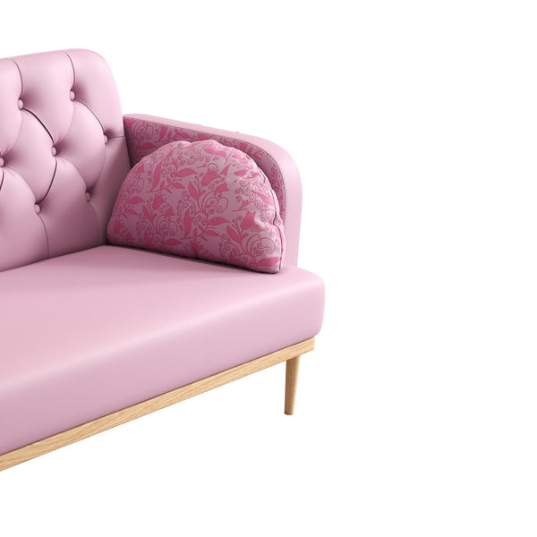 English Elm Loveseat Modern Tulip-Pattern Upholstered Two-Seater in Light Pink PU with S-Spring Comfort & Pillows W1767106514
