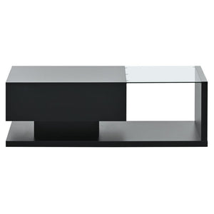 English Elm Modern Two-tier Glass Top Coffee Table with Uv Gloss Finish for Living Room Black WF303936AAB