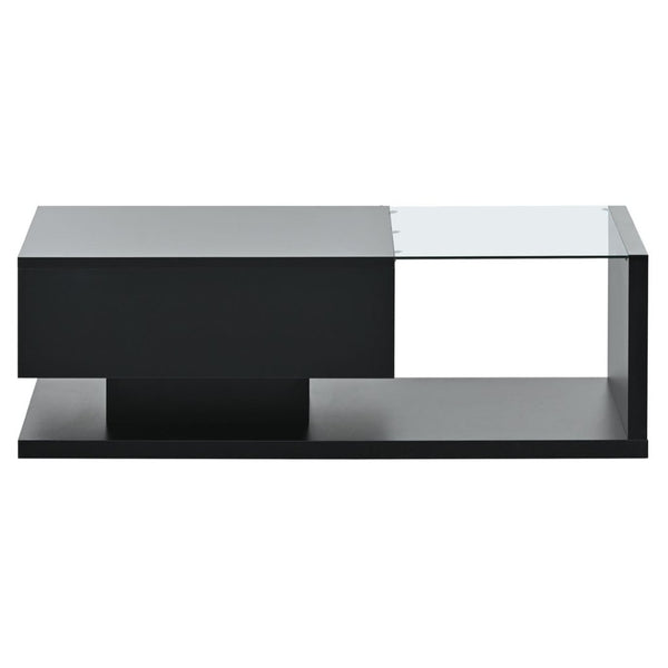 English Elm Modern Two-tier Glass Top Coffee Table with Uv Gloss Finish for Living Room Black WF303936AAB