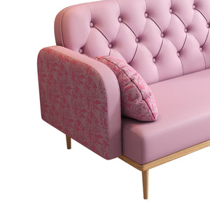 English Elm Loveseat Modern Tulip-Pattern Upholstered Two-Seater in Light Pink PU with S-Spring Comfort & Pillows W1767106514