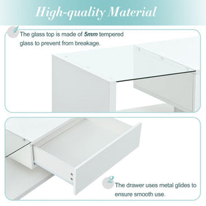 English Elm Modern Two-tier Glass Top Coffee Table with Uv Gloss Finish for Living Room White WF303936AAK