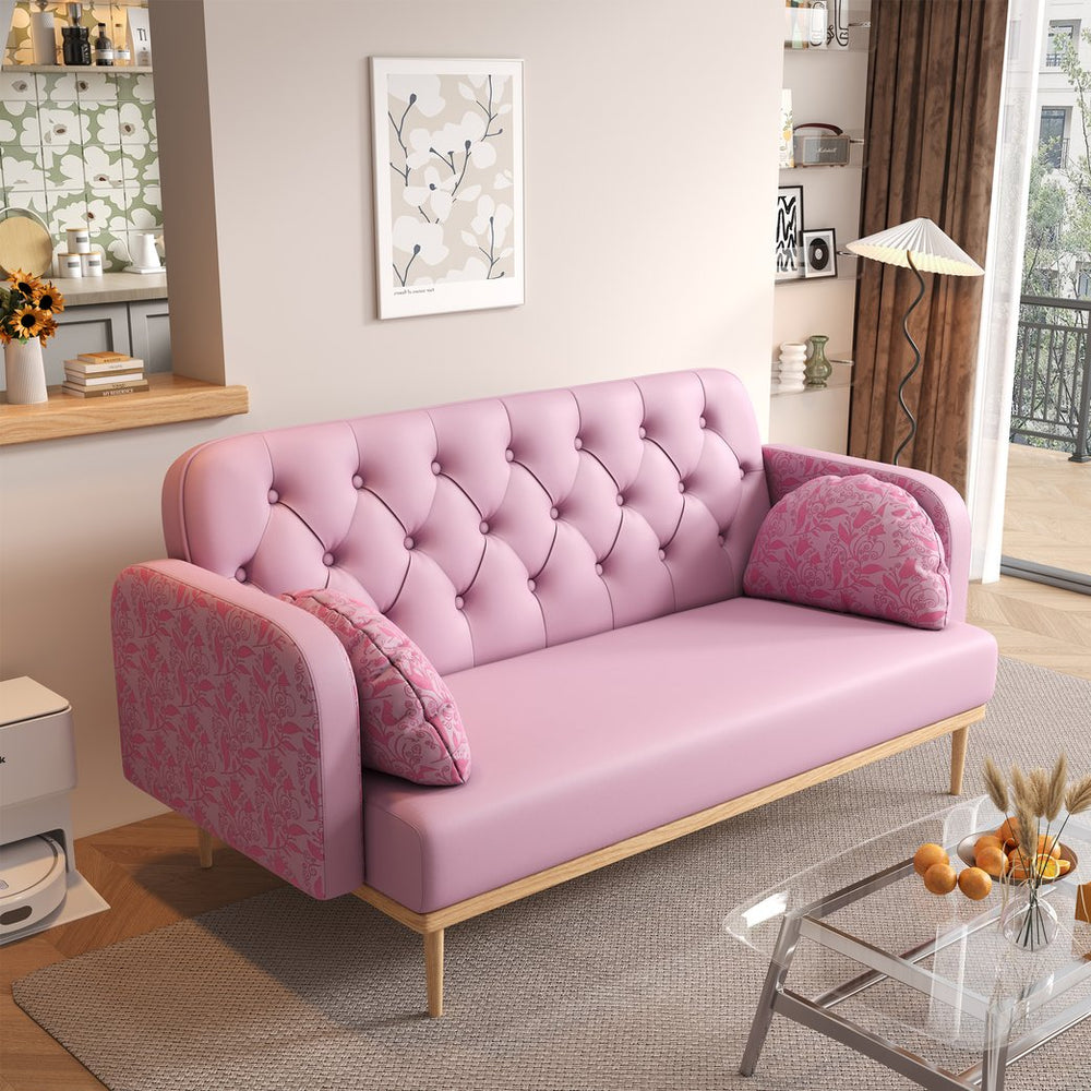 English Elm Loveseat Modern Tulip-Pattern Upholstered Two-Seater in Light Pink PU with S-Spring Comfort & Pillows W1767106514