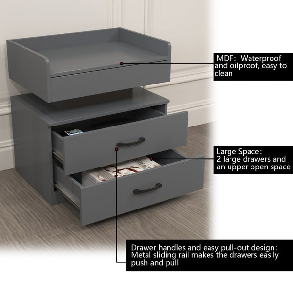 English Elm 1 Set Led Strip Nightstand with 2 Drawers Open Shelf Contemporary Bedside Storage Grey W578P462507