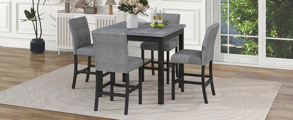 English Elm TOPMAX Counter Height 5-Piece Dining Set — Two-Tone Black Wood & Gray Upholstery, Durable Rubberwood SP000228AAB