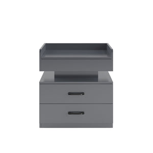 English Elm 1 Set Led Strip Nightstand with 2 Drawers Open Shelf Contemporary Bedside Storage Grey W578P462507