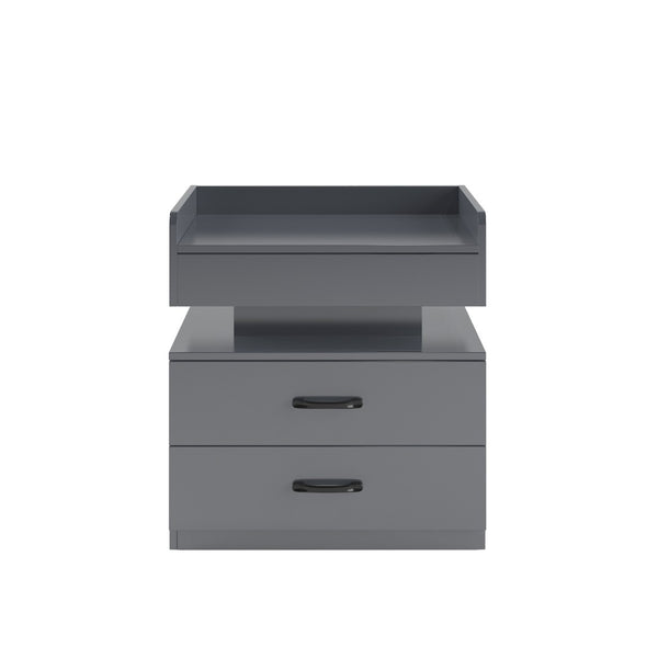 English Elm 1 Set Led Strip Nightstand with 2 Drawers Open Shelf Contemporary Bedside Storage Grey W578P462507
