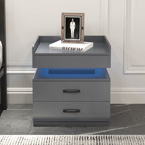 English Elm 1 Set Led Strip Nightstand with 2 Drawers Open Shelf Contemporary Bedside Storage Grey W578P462507