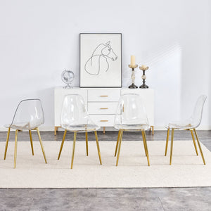 English Elm Modern ergonomic crystal-look dining chair armless plastic seat with durable plated metal legs, comfy curve Golden W1151111205