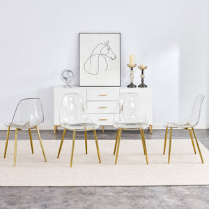 English Elm Modern Minimalist Transparent Dining Chair, Plastic Chair, Armless Crystal Chair, Nordic Creative Makeup Stool, Negotiation Chair, 6-Piece Set Of Gold-Plated Metal Legs, Tw-1200