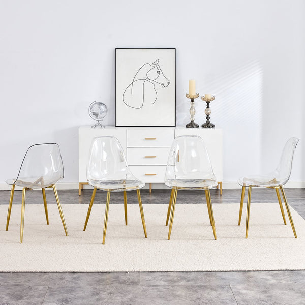 English Elm Modern transparent dining chair with ergonomic PET shell, armless Nordic design, luxe crystal look, easy assembly, sleek metal legs Golden W1151121533