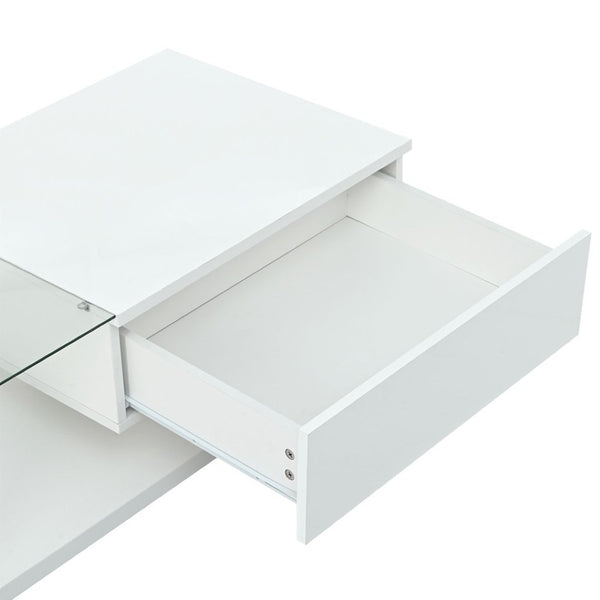 English Elm Modern Two-tier Glass Top Coffee Table with Uv Gloss Finish for Living Room White WF303936AAK