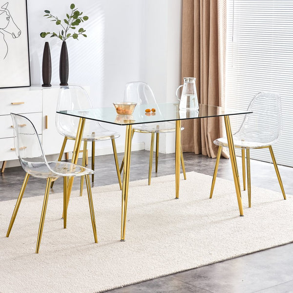 English Elm Modern ergonomic crystal-look dining chair armless plastic seat with durable plated metal legs, comfy curve Golden W1151111205