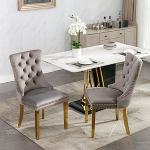 English Elm Nikki Velvet Tufted Dining Chairs Set of 2 — Gray Upholstered High-End Solid Wood Seats with Gold Legs W114390550