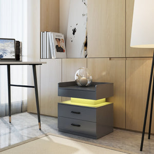 English Elm 1 Set Led Strip Nightstand with 2 Drawers Open Shelf Contemporary Bedside Storage Grey W578P462507