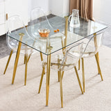 English Elm Modern Minimalist Transparent Dining Chair, Plastic Chair, Armless Crystal Chair, Nordic Creative Makeup Stool, Negotiation Chair, 6-Piece Set Of Gold-Plated Metal Legs, Tw-1200