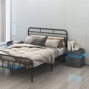 English Elm 1 Set Led Strip Nightstand with 2 Drawers Open Shelf Contemporary Bedside Storage Grey W578P462507