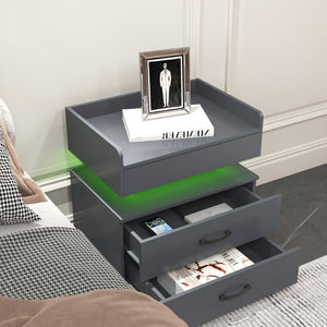 English Elm 1 Set Led Strip Nightstand with 2 Drawers Open Shelf Contemporary Bedside Storage Grey W578P462507