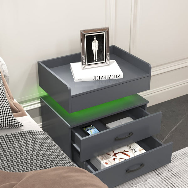 English Elm 1 Set Led Strip Nightstand with 2 Drawers Open Shelf Contemporary Bedside Storage Grey W578P462507