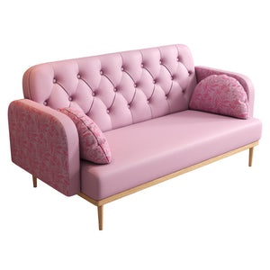 English Elm Loveseat Modern Tulip-Pattern Upholstered Two-Seater in Light Pink PU with S-Spring Comfort & Pillows W1767106514
