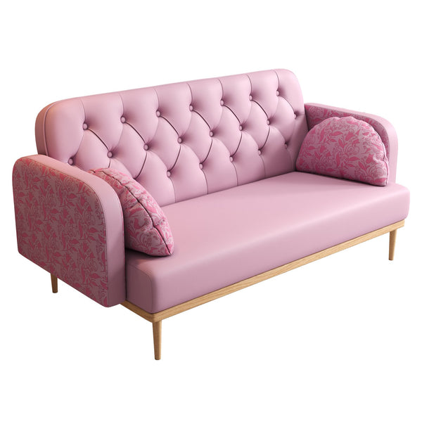 English Elm Loveseat Modern Tulip-Pattern Upholstered Two-Seater in Light Pink PU with S-Spring Comfort & Pillows W1767106514
