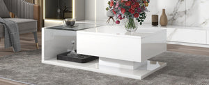 English Elm Modern Two-tier Glass Top Coffee Table with Uv Gloss Finish for Living Room White WF303936AAK