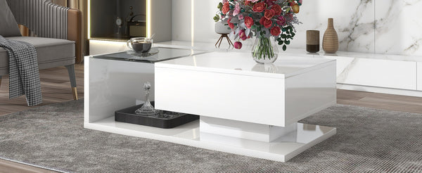 English Elm Modern Two-tier Glass Top Coffee Table with Uv Gloss Finish for Living Room White WF303936AAK