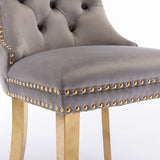 English Elm Nikki Collection Modern, High-End Tufted Solid Wood Contemporary Velvet Upholstered Dining Chair With Golden Stainless Steel Plating Legs,Nailhead Trim,Set Of 2,Gray and Gold, Sw1601Gy