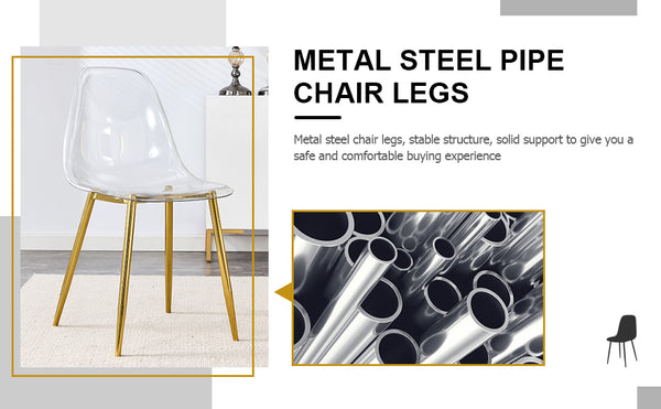 English Elm Modern ergonomic crystal-look dining chair armless plastic seat with durable plated metal legs, comfy curve Golden W1151111205