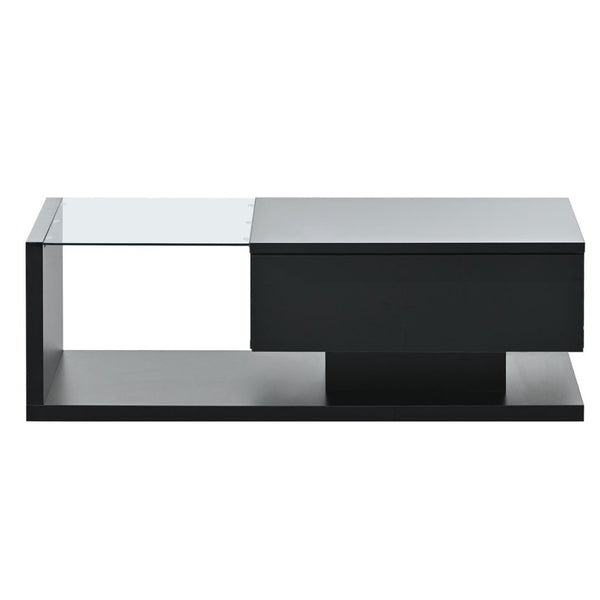 English Elm Modern Two-tier Glass Top Coffee Table with Uv Gloss Finish for Living Room Black WF303936AAB