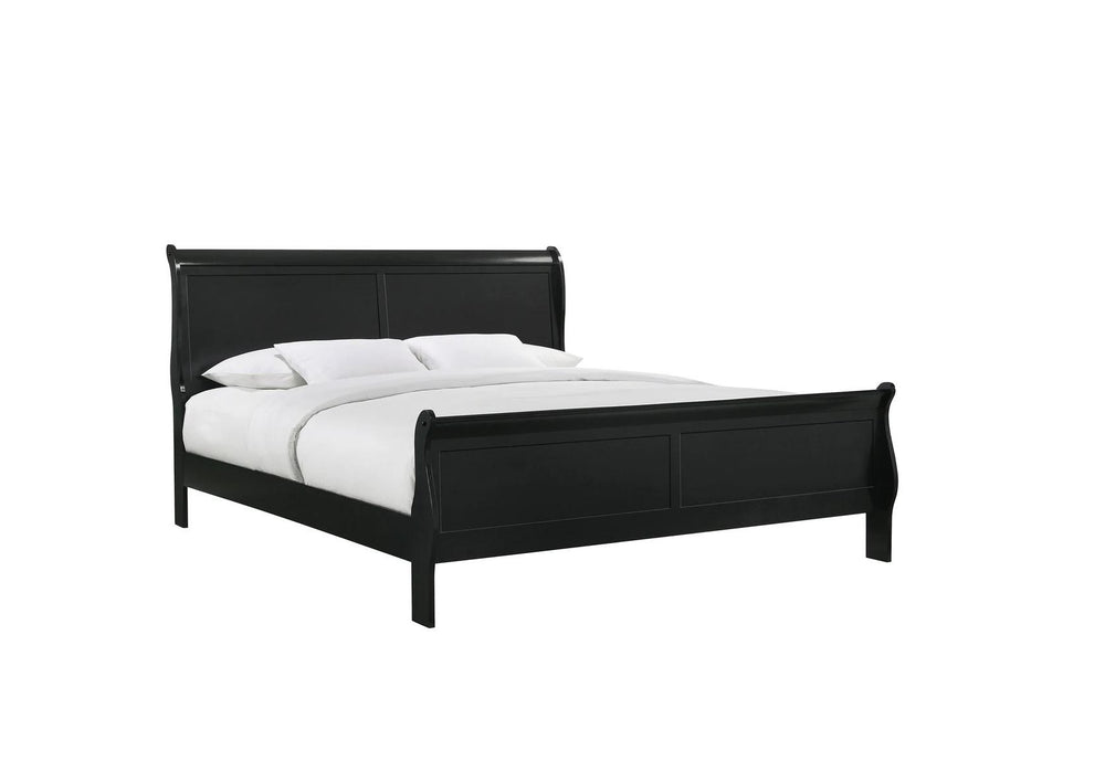 English Elm Louis Philip Low-Profile King Sleigh Bed with Elegant Panel Headboard and Sturdy Solid Wood Frame Black 57.4 L x 27.6 W x 5.2 H B011S00839