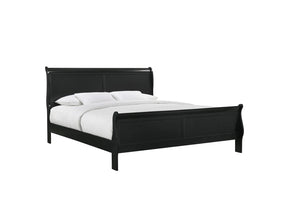 English Elm Louis Philip Low-Profile King Sleigh Bed with Elegant Panel Headboard and Sturdy Solid Wood Frame Black 54.4 L x 27.8 W x 5.5 H B011S00840