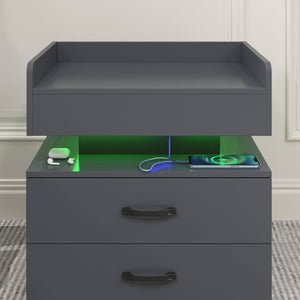 English Elm 1 Set Led Strip Nightstand with 2 Drawers Open Shelf Contemporary Bedside Storage Grey W578P462507