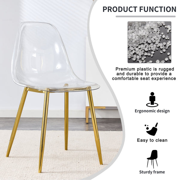 English Elm Modern transparent dining chair with ergonomic PET shell, armless Nordic design, luxe crystal look, easy assembly, sleek metal legs Golden W1151121533
