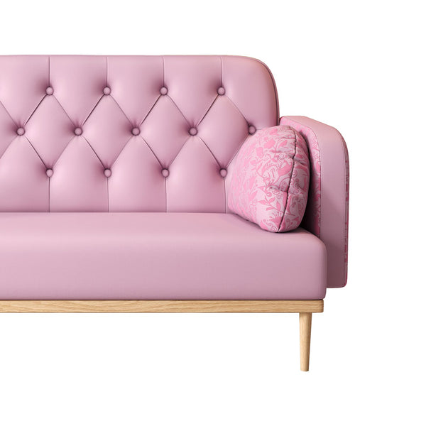 English Elm Loveseat Modern Tulip-Pattern Upholstered Two-Seater in Light Pink PU with S-Spring Comfort & Pillows W1767106514