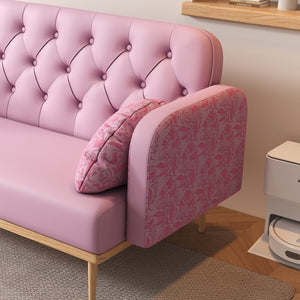 English Elm Loveseat Modern Tulip-Pattern Upholstered Two-Seater in Light Pink PU with S-Spring Comfort & Pillows W1767106514