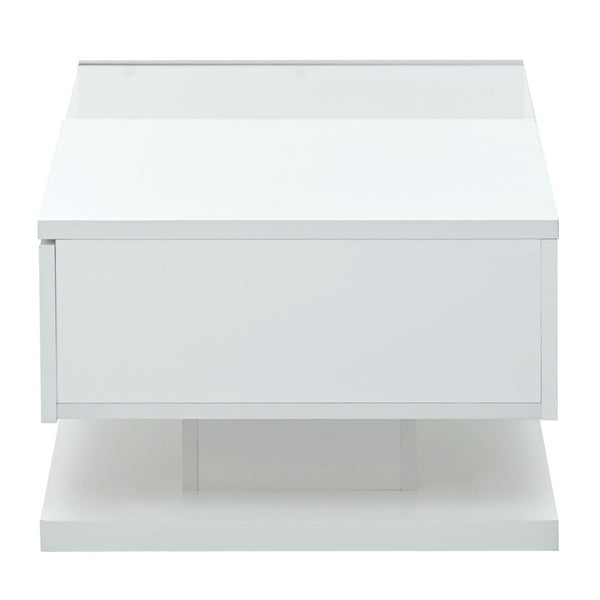 English Elm Modern Two-tier Glass Top Coffee Table with Uv Gloss Finish for Living Room White WF303936AAK