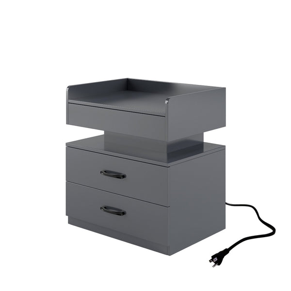 English Elm 1 Set Led Strip Nightstand with 2 Drawers Open Shelf Contemporary Bedside Storage Grey W578P462507