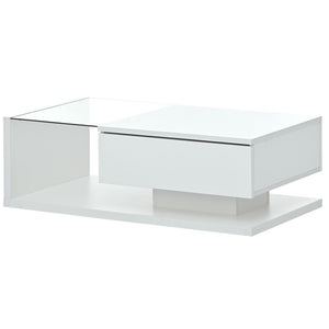 English Elm Modern Two-tier Glass Top Coffee Table with Uv Gloss Finish for Living Room White WF303936AAK
