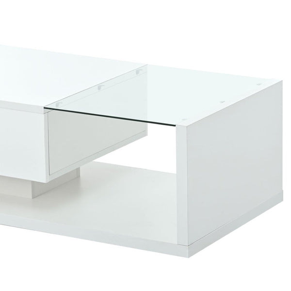 English Elm Modern Two-tier Glass Top Coffee Table with Uv Gloss Finish for Living Room White WF303936AAK